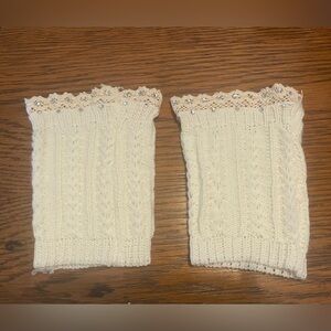 Cream Cable Knit leg Warmers with Lace Trim